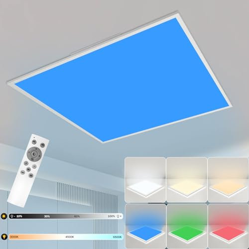 Glitzerlife LED Deckenleuchte Flach Farbwechsel - Deckenlampe Dimmbar 24W Weiß mit Fernbedienung Eckig Kinderzimmerlampe Ø45CM für Wohnzimmer Schlafzimmer Küche Kinderzimmer