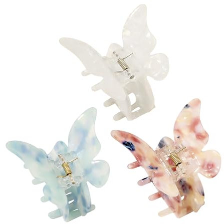 Lot de 3 pinces à cheveux papillon en forme d'animal - Pinces à cheveux tendance - Petites pinces à cheveux de dessin animé - Parfaites pour les femmes et les filles (blanc, bleu, rose)