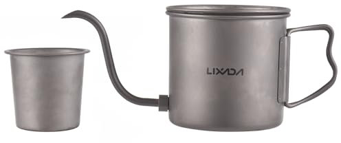 Lixada Hervidor de agua de 400 ml, cuello de cisne, café, hervidor de agua, mango plegable, hervidor de agua con tapa