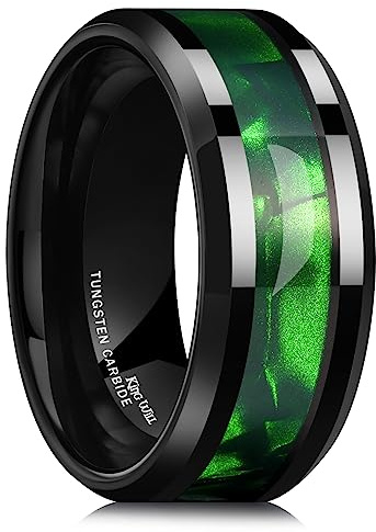 King Will Wolframkarbid-Trauring für Herren – 8mm schwarzer Hochglanzring mit grüner Muscheltextur, ideal für den täglichen Gebrauch 62.2 (19.8)