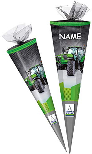 alles-meine.de GmbH Schultüte - mit 3D Glitzer - Effekt ! - Deutz - Traktor - Bauernhof - Fahrzeug - 50-85 cm - Größe wählbar - rund - incl. Name - Filzabschluß - Zuckertüt..
