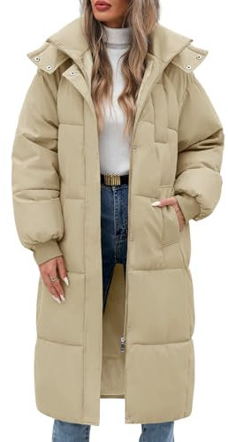Vancavoo Giubbotto Donna Invernale Lungo Piumino Cappotto Trapuntato Imbottita in Caldo Giacca Parka Casual Outdoor Cappotti con Cappuccio,Cachi,M