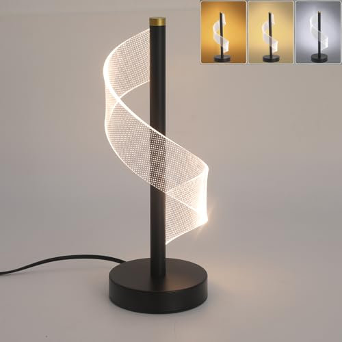 Mengjay LED Tischlampe Spiral Design 6W Dimmbar Schreibtischlampe Moderne lampe, Warmweiß Kaltweiss 3 Farbmodi, für Schlafzimmer, Büro, Wohnzimmer (Schwarz)