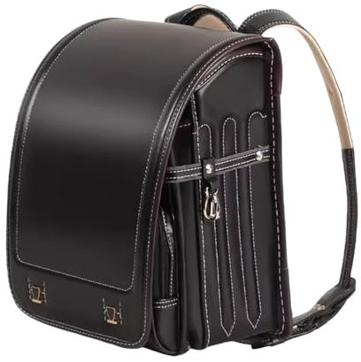 ZCBYBT Ransel Randoseru Rucksack PU-Ledertasche Automatische Schultasche Reduzieren Sie die Belastung Japanische Schultasche,Schwarz,35 * 27 * 18cm