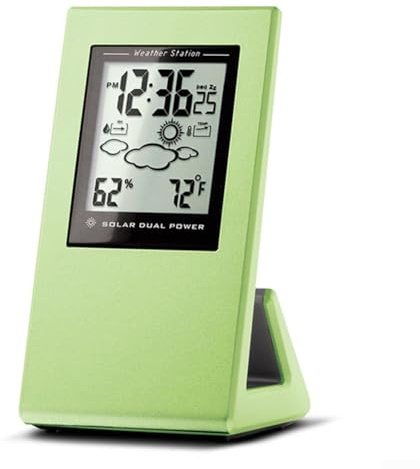 GLOBALHUT Solar-Wecker für Wettertemperatur, Luftfeuchtigkeit, Solarzelle, Dual-Energie-Wecker mit Digitalanzeige, klare Anzeige von Temperatur und Luftfeuchtigkeit (grün)