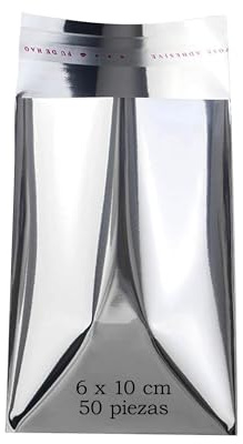 50 Metallic-Umschläge, silberfarben, mit selbstklebendem Verschluss, Metallic-Beutel, farbig, für Geschenke, Büro und Einladungen, Hochzeitsgäste (Silber-Glitzer, 6 x 10 cm (50 Stück))