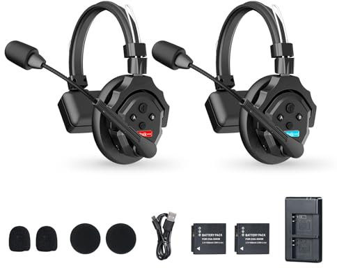 Moman Wireless Intercom Headset, XTALK X2 2.4GHz Vollduplex Kabelloses Kommunikationssystem mit Echtzeitüberwachung 24H 350M für Film Produktion(2 PCS)