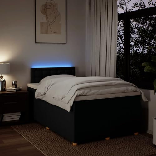 IKAYAA Boxspringbett 120 x 200 cm mit Matratze, LED Beleuchtung, Topper & Kopfteil, Bett mit Matratze und Lattenrost 120 x 200 cm Polsterbett 120 x 200 cm mit Matratze Schwarz Type-1