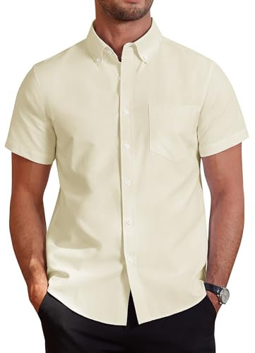 J.VER Men's Short Sleeve Shirt Smart Casual Regular Fit Cotton Shirt Non Iron Button Down Oxford Work Office Summer Dress Shirts Yellow 3XL