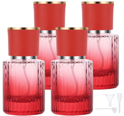 Segbeauty Atomizador Perfume Recargable, 4 Piezas 30ml Dosificador Perfume Portátil, Portátil y Reutilizable, Botella Pulverizador Cristal para Colonia (Rojo Gradiente)