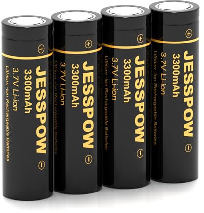 Batteria 18650 Ricaricabile 3,7V, 3300mAh Flat Top Batteria 3,7 Volt, 4 Pezzi (Batteria Non-AA/AAA)