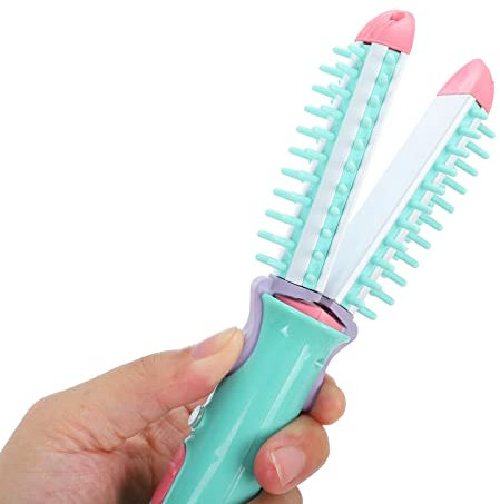 3 Colors Mini Curling Iron Brush Ceramic 1 Inch Barrel for Travel, Hair Curler Brush Curling Wand Compact Size - Curling Brush Volumizing Heated Brush for Short & Medium Hair (Green)