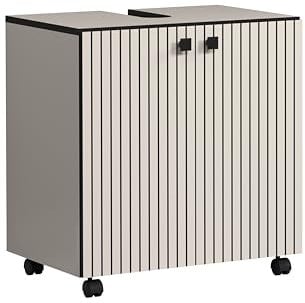 trendteam smart living - PureBliss - Waschbeckenunterschrank auf Rollen - Kashmir Hellgrau - 1 Einlegeboden - (BxHxT) 60 x 64 x 42cm - Rillenoptik - edle Metallgriffe