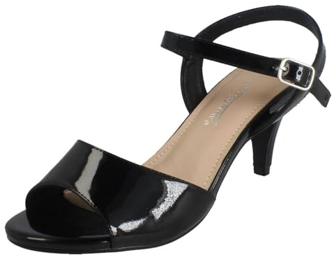 Ladies Anne Michelle Buckle Fastening Wide Fit Formal Sandals F12114 - Black Synthetic Patent - UK Size 5 - EU Size 38 - US Size 7