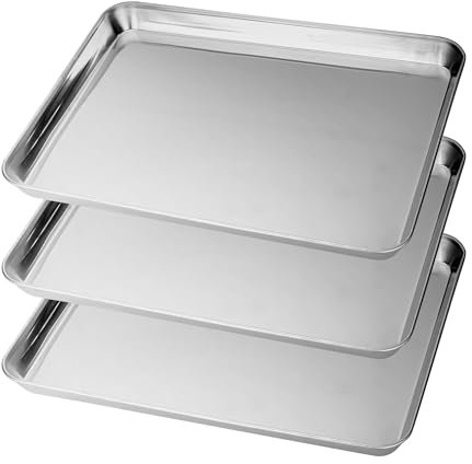 Aramanara Stainless Steel Baking Trays Set of 3, 40 x 30 x 2.5 cm Non-Stick Oven Tray, Large Rectangular Baking Trays for Cooking Serving