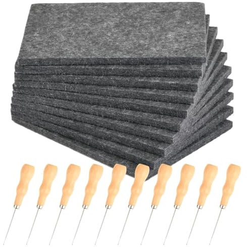 10 Pezzi Punteruolo e Tappetino per Bambini Kit,14.5 x 20 cm,con 10 Punteruolo per Legno Tappetino Feltro per Bambini Tappetini Feltro per Punteruoli Cucito e Creazioni Fai da Te(Grigio Scuro)