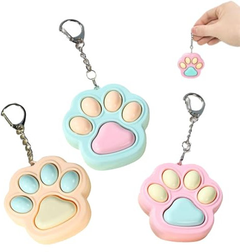 3 PCS Fidget Keyring, Fidget Keyboard Mini Sensory Toy Anxiety and Stress for Kids Fun Keycap Keychain