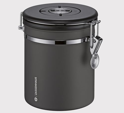 Zassenhaus Frischhaltedose AROMA 500 g, lackierter Edelstahl, Silikonventil | Vorratsbehälter, einstellbare Datumsanzeige, inkl. Verschlusskappe, Ersatz-Aromaventil, Silikon-Dichtung, Ventil