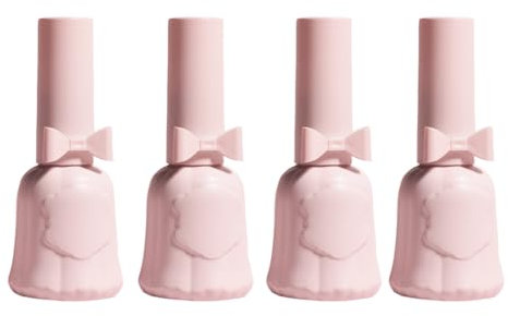 OHEETU 4Pcs 12ML Empty Pink Glass Nail Polish Bottles with Brush Cap Refillable Gel Fingernail Toenail Varnish Bottle DIY Nail Art Samples Containers Vials