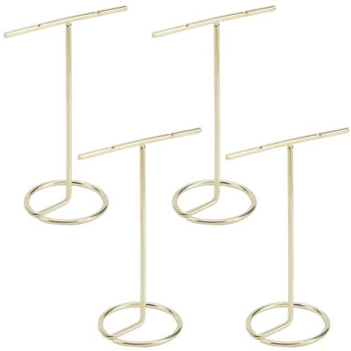 SUNNYCLUE 4Pcs T Shaped Jewellery Stand Necklace Stand Holder Earring Display Organizer Light Gold Jewellery Towers Bangles Rings Earrings Watch Hanging Organizers for Selling Home Storage Show Photo