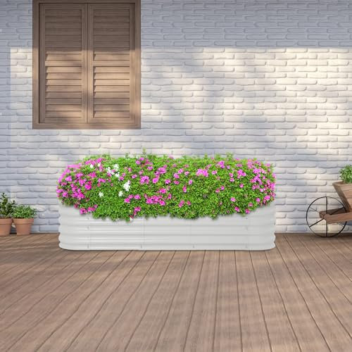Hochbeet Metall 150x60x43cm, Wetterfestes Extragroße Pflanzenbeet, für Garten Balkon, Pflanzkübel für Blumen, Pflanzen, Gemüse, Weiß