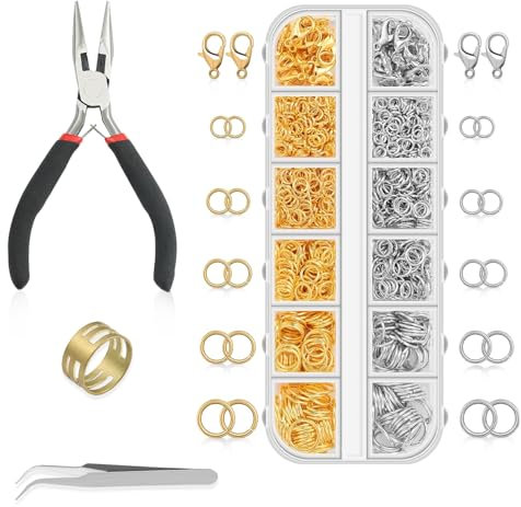 Biegeringe für Schmuckherstellung, Golden Silber Biegeringe Verschlüsse Kettenverschluss Metall Ringe mit Biegeringzange und offenem Biegering für DIY Armbänder Halsketten Handwerk