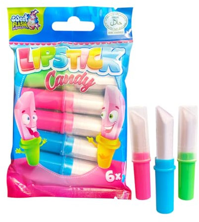 Candy Lipsticks Erdbeere 6er Pack (30g) – Fruchtige Lippenstift-Bonbons mit Erdbeergeschmack, Halal Zertifiziert, Perfekt für Party, Geschenk & Kinder