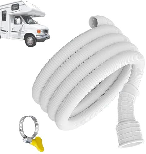 Tubo de residuos de caravana, Manguera de agua extensible, manguera de aguas residuales de RV, piezas y accesorios de autocaravana, kit de adaptador de tubería de residuos (5m,White)
