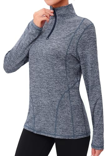 Terecey Women's Long Sleeve Sports Tops 1/4 Zip Gym Tops UPF 50+ Quick Dry Running Shirt Lightweight UV Sun Protection Workout Top for Golf Cycling Fitness Yoga