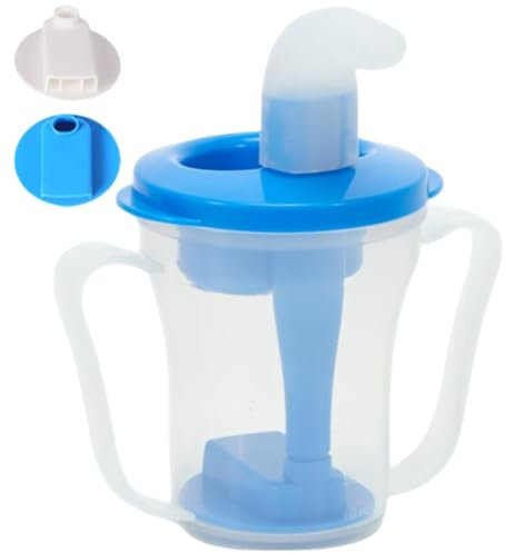 Jorzer Beakers for Elderly, Large Capacity Spill Proof Adult Sippy Cup, Clear Plastic Dysphagia Cups with Dual Handle and Lid for Elderly Disabled Patient Maternity Kids, Wathet