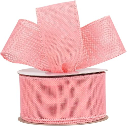 KOVSGQ Geschenkband Juteband mit Draht Jute Band Leinenband Dekoband Sackleinen Band 5 cm x 18.2 m für DIY Handwerk Verpackung Geschenk Hochzeit Weihnachten Esstisch Blumenverzierung (Rosa)