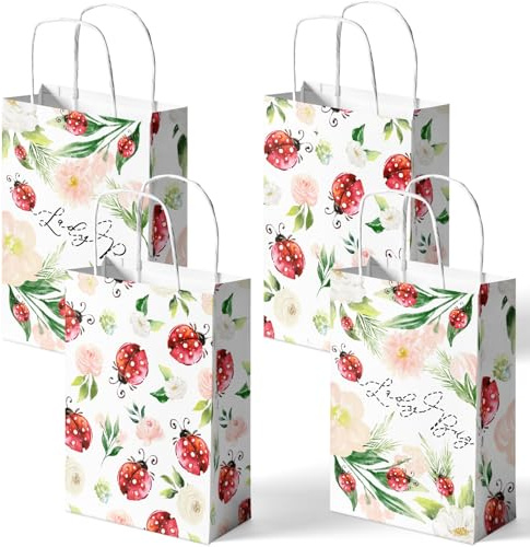SamPartyShop 24 Pack Ladybug Party Favor Bags for Kids – Bug Themed Goodie Bags with Handles, Ladybug Birthday Decorations, Ladybug Party Supplies for Girls