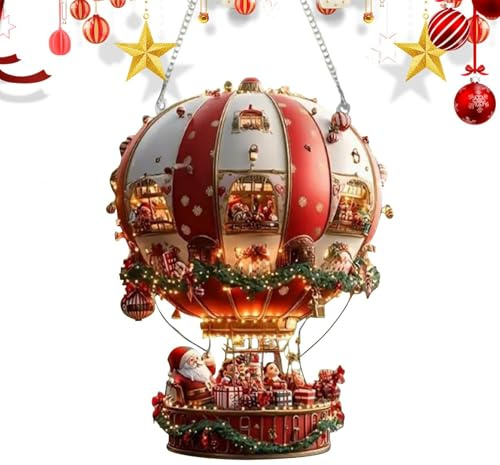 Yaztauho 2D Acryl Anhänger Deko,Weihnachtsmann Heißluftballon Acryl 2D Ornament - Fantasievolle Lichtspiel Dekoration Für Garten Wohnzimmer Schlafzimmer