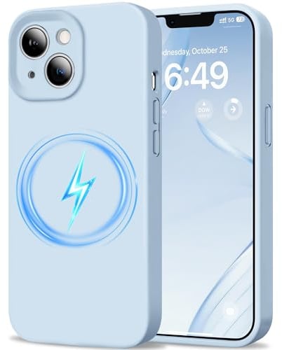 HOOMIL Hülle für iPhone 13, Vollständiger Kameraschutz, Kompatibel mit Magsafe, Flüssigsilikon mit Seidig-Weicher Haptik, Militärischer Stoßschutz Handyhülle - Hellblau