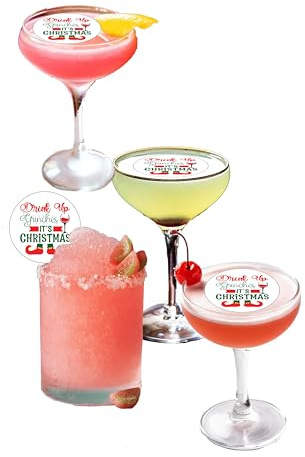 15 Pre-Cut Christmas Drink Up Funny Humerous Edible Wafer Paper Cocktail Drinks Champagne Prosecco Toppers Decorations - 5cm circles