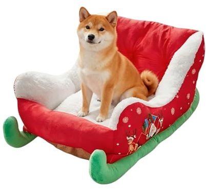 Weihnachts Schlitten Haustierbett, Plüsch Weihnachts Katzenbett, Warmes Weihnacht Schlitten Hundebett Für Winter, Waschbares Festliches Katzensofa, Weiches Haustiere Schlittenbett Für Schlafen