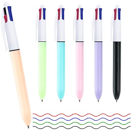 FloraVigo 6-teiliges Vierfarben-Kugelschreiber-Set, 4-in-1 Mehrfarben-Kugelschreiber, 1,0 mm einziehbarer Kugelschreiber für Büro, Zuhause, Notizen, Planung und täglichen Schreibbedarf