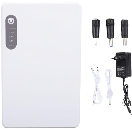 Fafeicy 10000 MAh USV-Batterie-Backup, Tragbares Netzteil mit 3 Gleichstrom, 1 USB-Anschluss, 1 Typ-C-Anschluss, für Router, Modems, Sicherheitskameras, Smartphones, Faxgeräte (EU-Stecker)