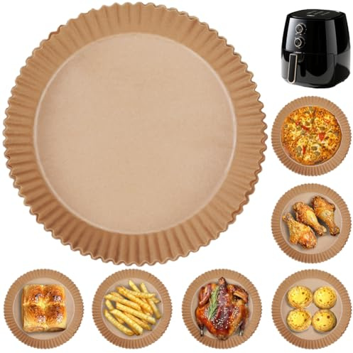 CHUAHAHA 100 Pcs Round Air Fryer Paper Liners,Non-Stick,Oil-Resistant Parchment Paper for 7qt Basket, Disposable Air Fryer Sheets for Frying,Cooking,Food Serving,Microwave Safe(10 Inch-Unbleached)