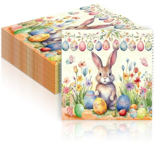 40 Stück Servietten Ostern,33x33cm servietten ostern hase,servietten geburtstag,Osterservietten Tischdeko,Osterdeko Zubehör,für Haus Osterdeko Frühlings Party Dekoration