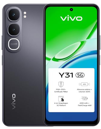 vivo Y31 5G 6GB+256GB Cámara 50MP Pantalla 6,72 6500mAh IP68 Android 15 | 6 GB + 6 GB de RAM Ampliable y 256 GB, IP68 e IP69, amplificación de Volumen al 400%, Pantalla LCD de 6,72