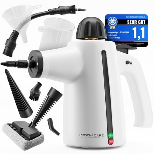 ProfiCare® Dampfreiniger Handgerät | 3,7 bar | säubert entfettet desinfiziert | 105°C | Auto, Küche, Bad, Polster | 1050W | mit 5m Kabel & Zubehör | Steam Cleaner | Handdampfreiniger | PC DR 3145