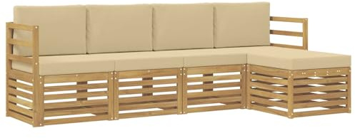vidaXL Outdoor-Sofagarnitur mit Kissen 5 pcs Weiß und Beige Polyester, Garten, modernes Outdoor-Sofa-Set, Sitzgruppe, Poolmöbel, beigefarbene Textur, braun, Lounge