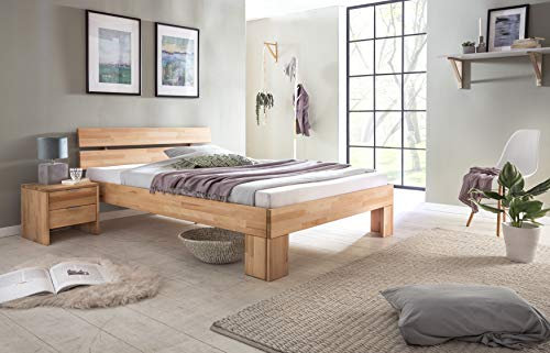 WOODLIVE DESIGN BY NATURE Massivholz-Bett Nano 180 x 200 cm aus Kernbuche, Doppelbett, als Ehebett verwendbar, inkl. Rückenlehne, 1 Bett á 180 x 200 cm