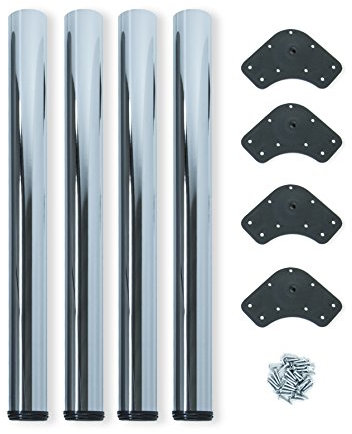 Emuca - Patas de mesa regulables Ø60x830mm, Kit de 4 patas de escritorio, Acero, altura regulable 830-850mm, acabado cromado
