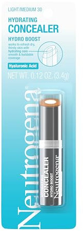 Neutrogena Hydro Boost Hydrating Concealer Stick for Dry Skin, Oil-Free, Lightweight, Non-Greasy and Non-Comedogenic Cover-Up Makeup with Hyaluronic Acid, 30 Light/Medium, Oz