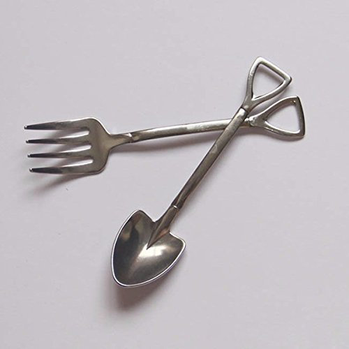 Aliciashouse Forma 2pcs / set de acero inoxidable Tenedor Cuchara Pala de vajilla granjero herramienta Vajilla