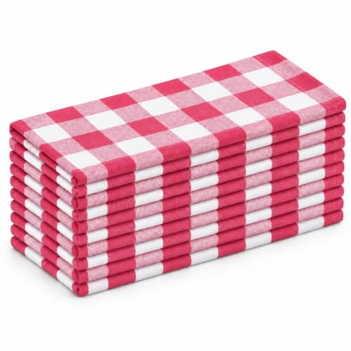 GFI LINEN CLUBS Cotton Gingham Check Dinner Napkins, Pink and White | 100% Cotton, 18 x 18 Inch, Set of 12, Reusable, For Dining, Clambake, Beach Party and Nautical Table Décor