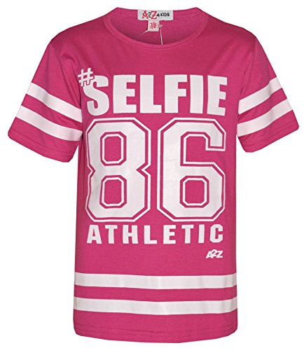 A2Z 4 Kids Girls Top Kids Designer's #Selfie 86 Athletic Print Fashion Top - Pink - 9-10