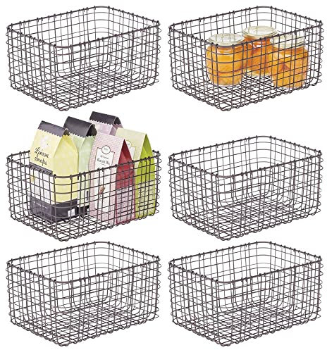 mDesign 6er-Set Allzweckkorb aus Metall – Aufbewahrungskorb für Küche, Vorratskammer etc. – kompakter und universeller Drahtkorb – bronzefarben